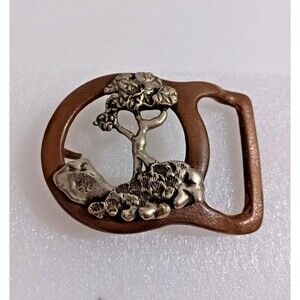 Solid Brass Countryside Tree Art The Masterworks Vintage Belt Buckle 70's